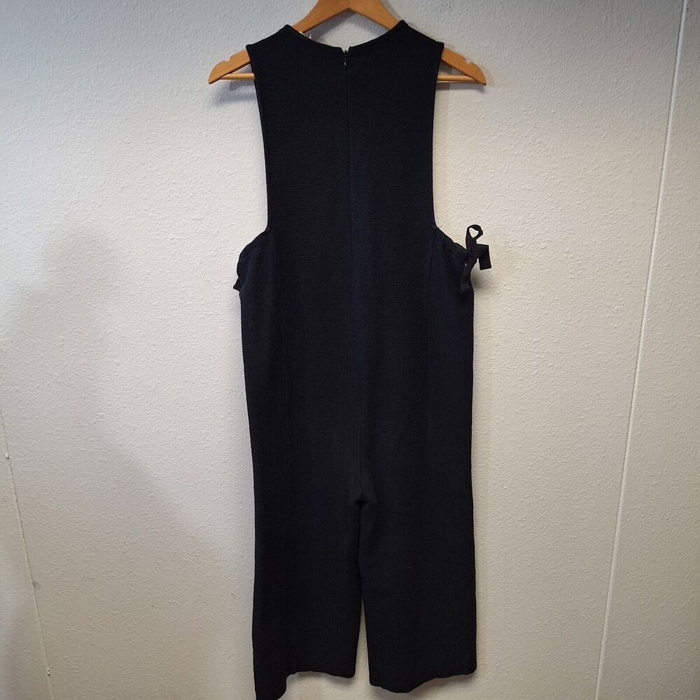 Black Sleeveless Wide-Leg Jumpsuit with Side Tie Detail - Picture 2 of 12